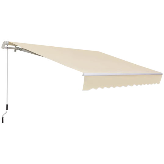 Outsunny 12` x 8` Patio Awning, Canopy Retractable Sun Shade Shelter w/ Manual Crank Handle for Deck, Yard, Cream White