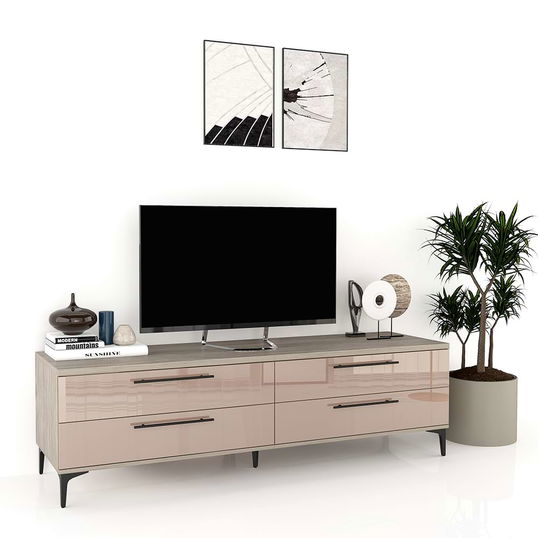 Comoda TV CUBO 180, 4 sertare, Italian, Oak, Cappuccino Gloss