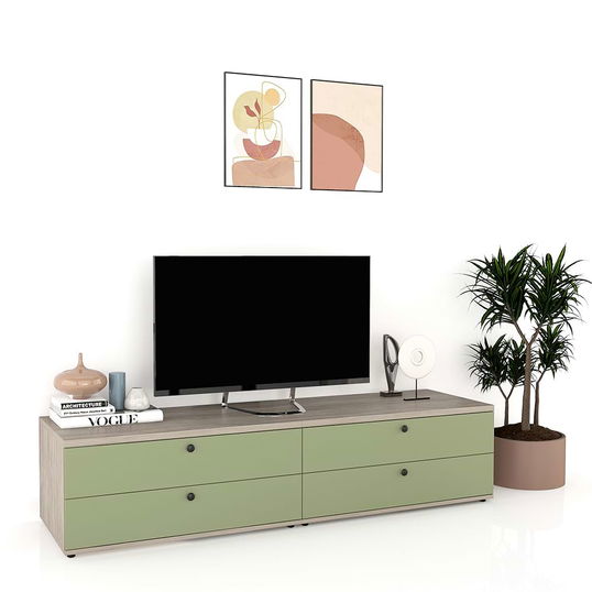 Comoda TV living CUBO 180, 4 sertare, Clasic, Oak, Pesto