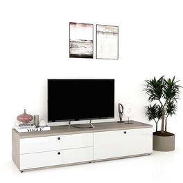Comoda TV living CUBO 180, 1U, 2 sertare, Clasic, Oak, Alb Gloss