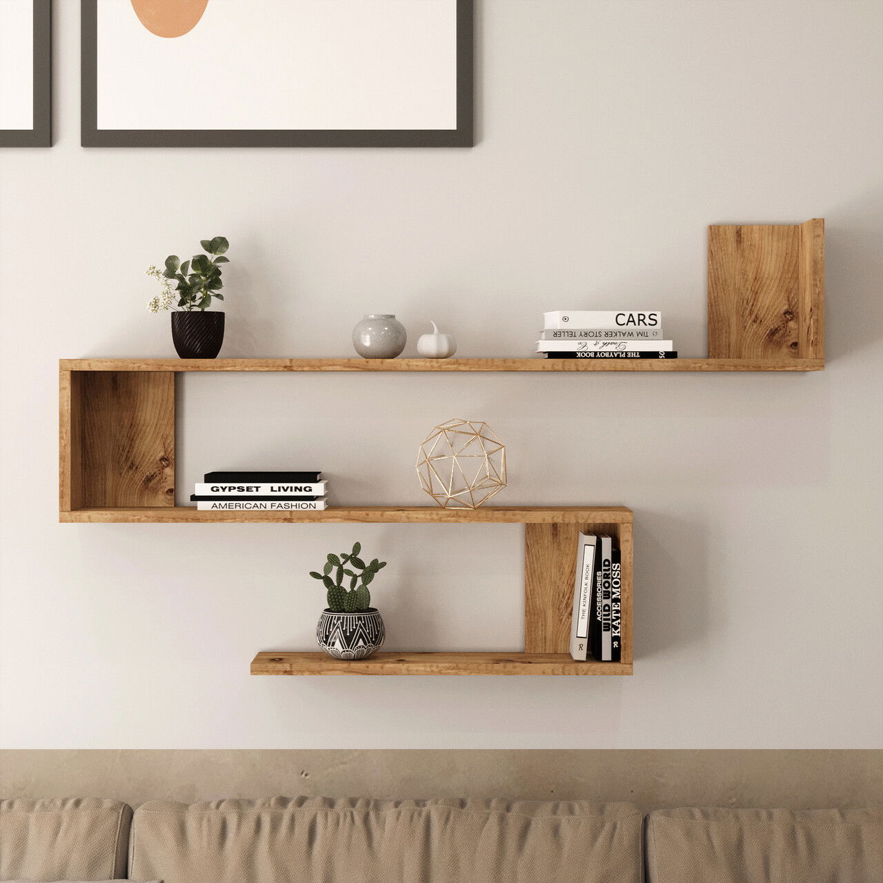 Raft de perete Yurudesign, 120x145x71.4 cm, PAL, natur