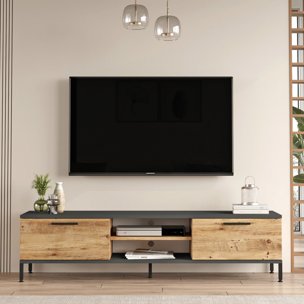 Comoda TV Yurudesign, 160x35x39.1 cm, PAL, natur/antracit
