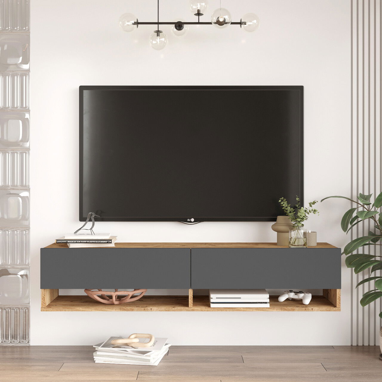 Comoda TV Yurudesign, 140x31.6x29.6 cm, PAL, natur/antracit