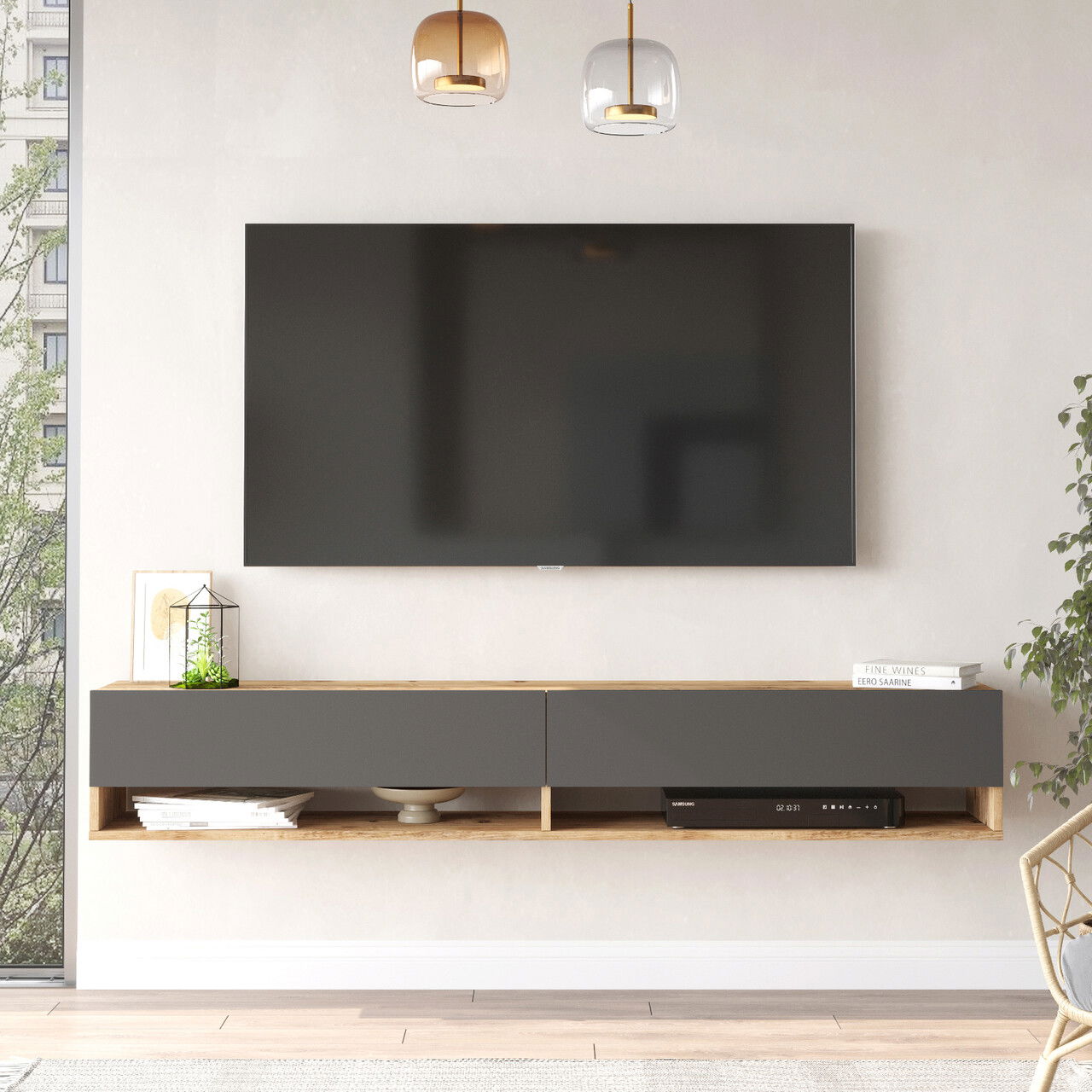 Comoda TV Yurudesign, 180x31.6x29.6 cm, PAL, antracit/natur