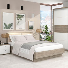 Oferta Pat matrimonial PRIMAVERA, suport saltea, Oak, Catifea Bej