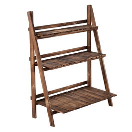 Outsunny Suport pentru Plante Pliabil Jardiniera din lemn de molid cu 3 niveluri Raft de Exterior pentru Plante Suport pentru Flori 80x37x93cm