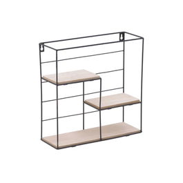 Raft de perete Basami, Inart, 30x11x30 cm, fier/mesteacan/paulownia, negru/natural