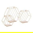 Set 3 rafturi de perete Inlo, Inart, 34x11x30 cm, lemn de mesteacan/paulownia, auriu/natural
