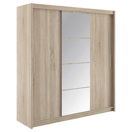 Dulap pentru haine Elodie, Pakoworld, cu 3 usi glisante si oglinda, 200x61x216 cm, PAL/MDF, sonoma