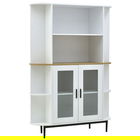 Bufet Xarvey, Inart, 110x38x160 cm, fier/mesteacan/sticla, alb/natural
