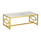 Masuta de cafea Eccento, Pakoworld, 120x60x44 cm, metal/sticla temperata, alb marmorat/auriu