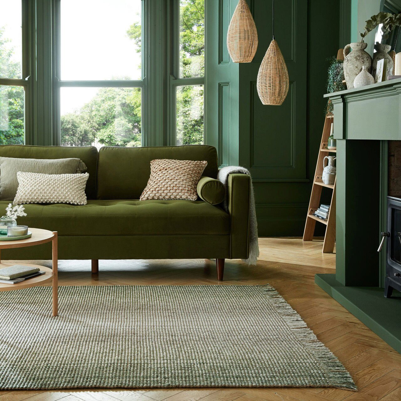 Covor cu 2 fete Jute Ombre Green, Flair Rugs, 160x230 cm, iuta/lana, verde