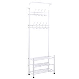 Cuier cu pantofar Federica, Pakoworld, 65x28x187 cm, metal, alb