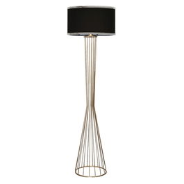 Lampadar Firdo, Pakoworld, 38x38x155 cm, 1 x E27, 60W, textil/metal, negru/auriu