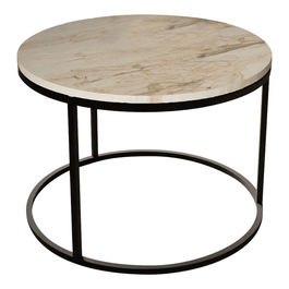 Masuta de cafea Drion, Pakoworld, 60x60x40 cm, PAL/metal, alb marmorat/negru