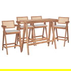 Set masa de bar si 4 scaune Winslow Comfy, Pakoworld, 120x45x100 cm, lemn de cauciuc/textil, maro deschis