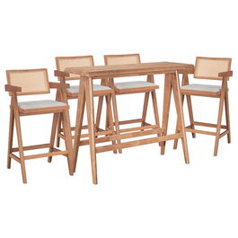 Set masa de bar si 4 scaune Winslow Comfy, Pakoworld, 120x45x100 cm, lemn de cauciuc/textil, maro deschis