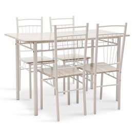 Set masa si 4 scaune Roza, Pakoworld, MDF/metal, gri deschis lucios/alb lucios