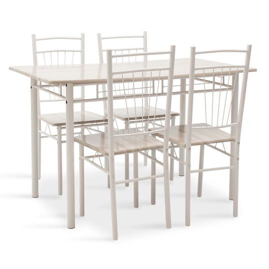 Set masa si 4 scaune Roza, Pakoworld, MDF/metal, gri deschis lucios/alb lucios