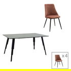 Set dining masa cu 4 scaune Lifo-Giselle, Pakoworld, 140x80x75 cm, MDF/fier/catifea, multicolor