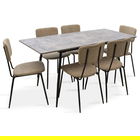 Set masa extensibila si 6 scaune Shazam-Tania, Pakoworld, 120-160x80x76 cm, MDF/fier/textil, gri ciment/negru/bej
