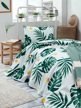 Set cuvertura pique Single, Monstera - Green, Eponj Home, Bumbac