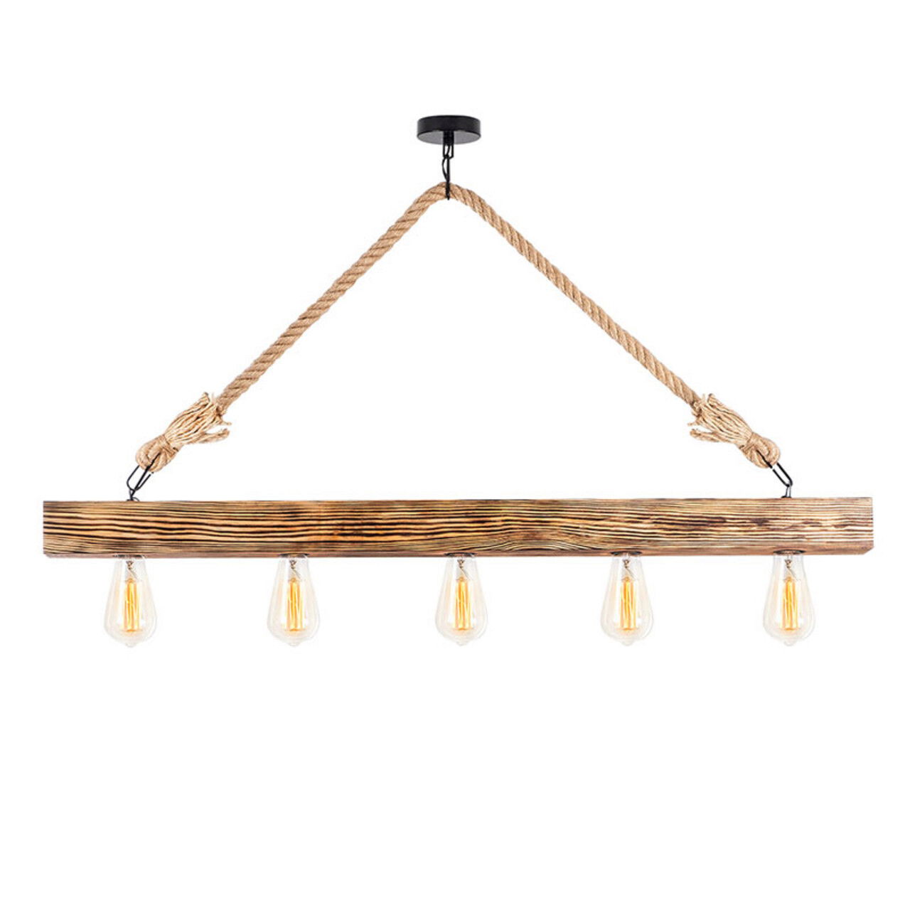 Lustra PWL-0157, Pakoworld, 100x7x53 cm, 5 x E27, 100W, lemn/sfoara, maro