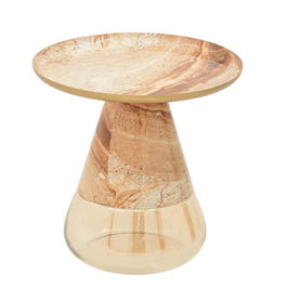 Masuta de cafea Boundar, Inart, 50x50x49 cm, fier/sticla, bej/auriu