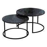 Set 2 masute de cafea Solme, Pakoworld, 75x75x45 cm/60x60x40 cm, PAL/metal, negru marmorat