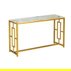 Consola Eccento, Pakoworld, 120x40x71.5 cm, metal/sticla temperata, alb marmorat/auriu