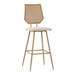 Scaun de bar Camilla, Pakoworld, 47.5x58x117 cm, metal/ratan sintetic, bej/natural