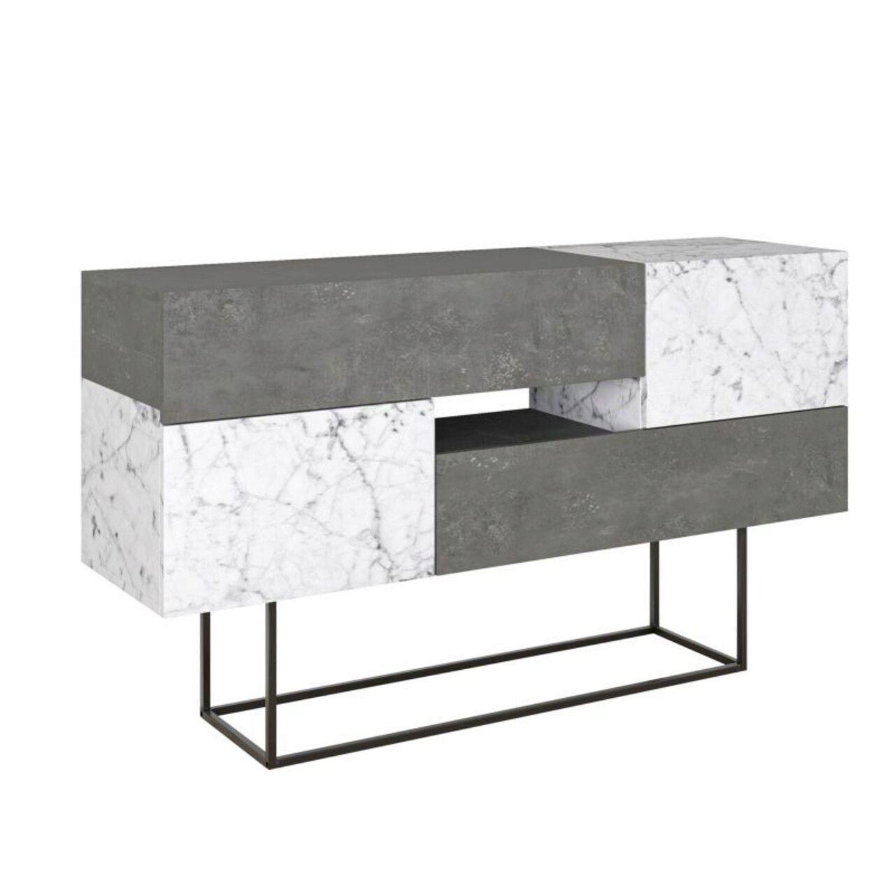 Bufet inferior Roberta, Pakoworld, 145x40x82 cm, PAL/metal, gri vintage/alb marmorat
