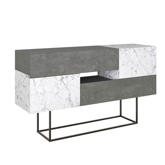 Bufet inferior Roberta, Pakoworld, 145x40x82 cm, PAL/metal, gri vintage/alb marmorat