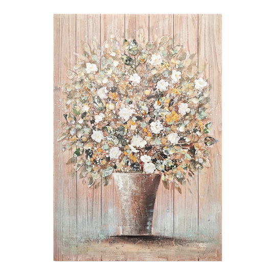 Tablou decorativ Flowerpot v2, Inart, 70x100 cm, canvas/lemn de brad, multicolor