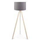 Lampadar PWL-1060, Pakoworld, 38x38x140 cm, 1 x E27, MDF/textil, gri/natural
