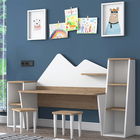Set birou si 2 taburete pentru copii Bubble, Pakoworld, 180x45x93.5 cm, PAL melaminat, alb/maro