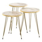 Set 3 masute de cafea Buena, Pakoworld, 33x33x52 cm, PAL/metal, gri inchis marmorat/auriu