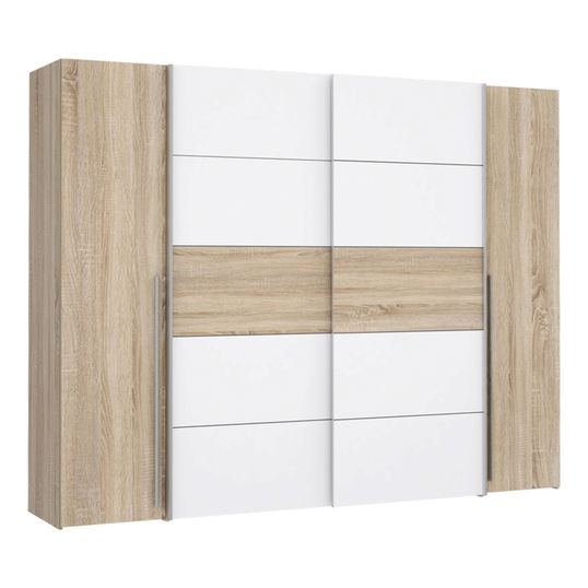 Dulap pentru haine Verzo, Pakoworld, cu 4 usi, 270.5x61x210.5 cm, PAL melaminat, maro/alb