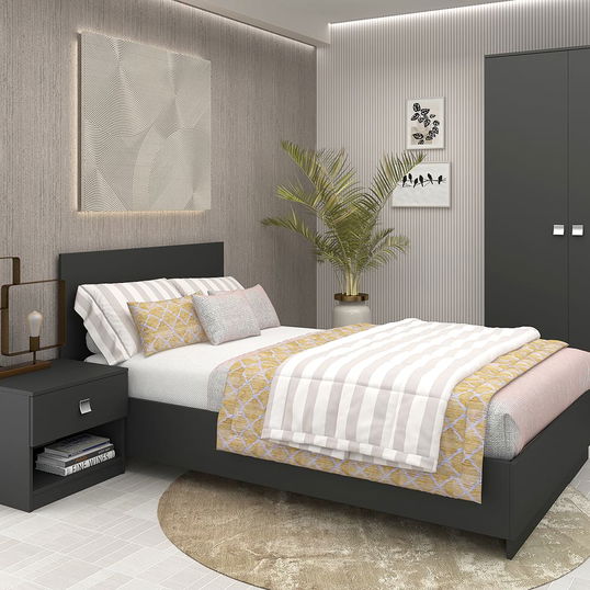 Dormitor complet LINEA 1, Antracit cu saltea inclusa