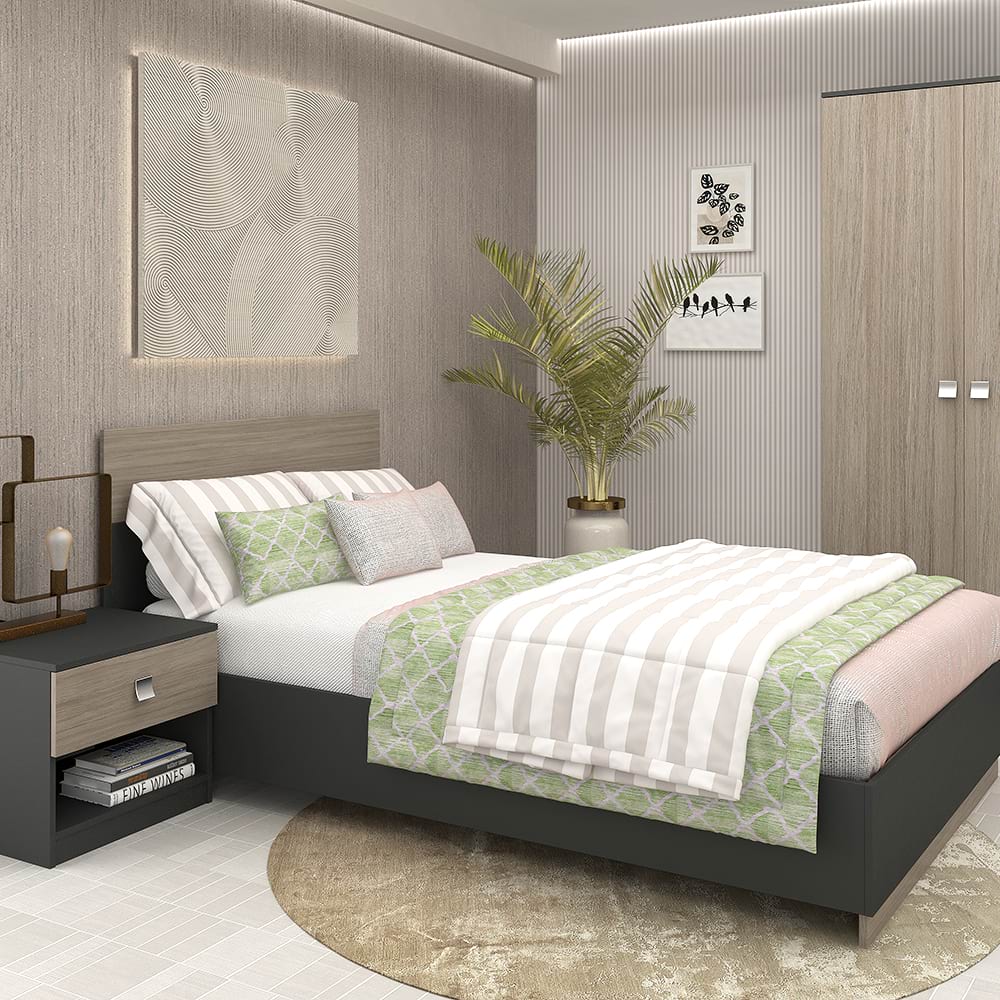 Dormitor complet LINEA 1, Antracit, Oak cu saltea inclusa