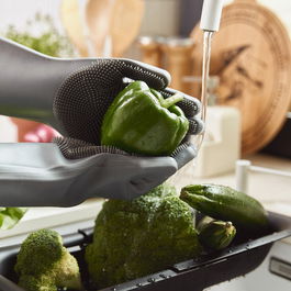 Manusi pentru curatarea legumelor si fructelor Easy Clean, Homla, 34x16 cm, silicon, gri