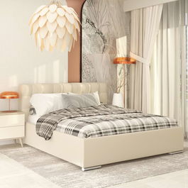 Pat tapitat GEORGIA Clasic, 160x200, somiera, piele eco Alb Crem