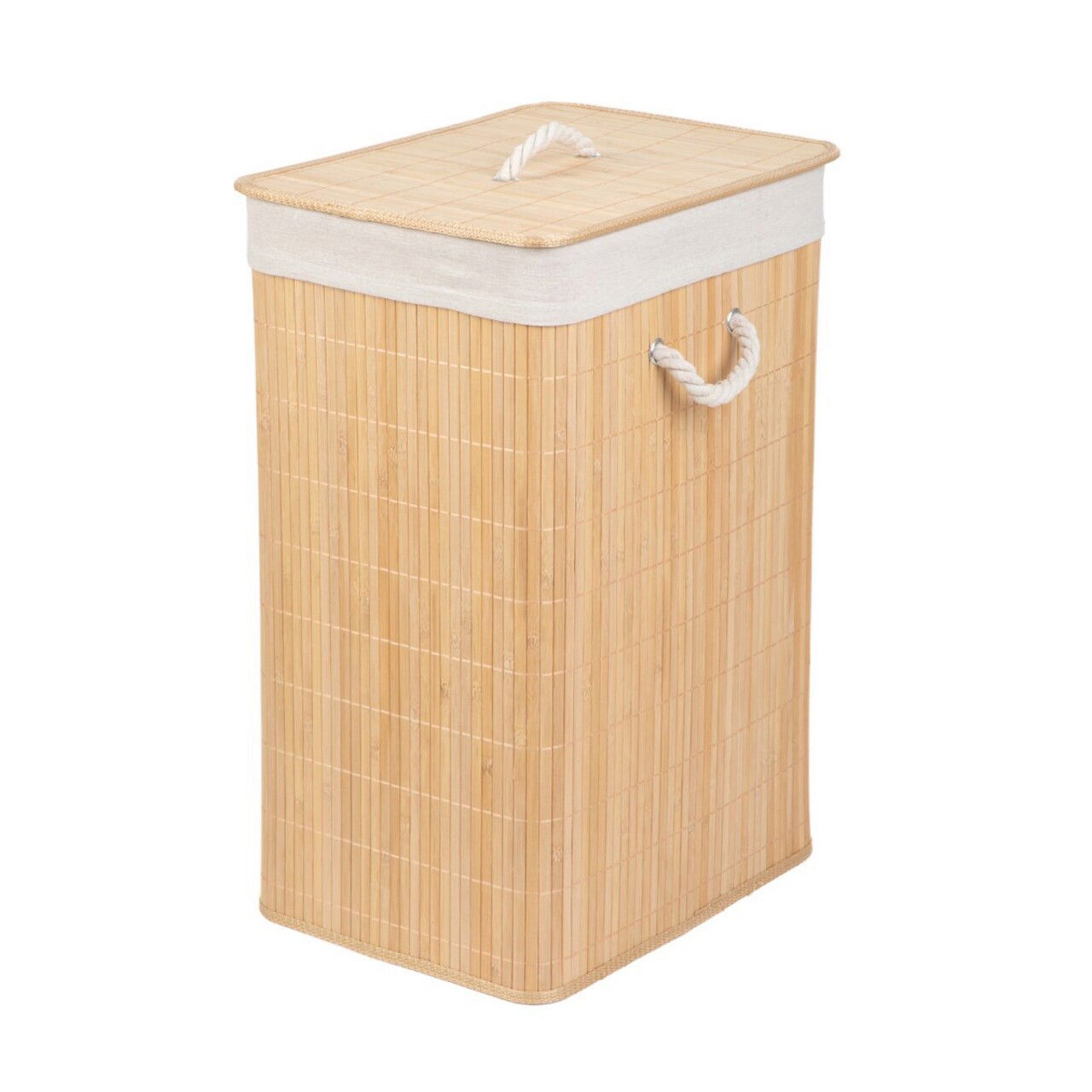 Cos pentru rufe Kiyo, Homla, 39x29.5x58.5 cm, bambus/poliester, natur/alb