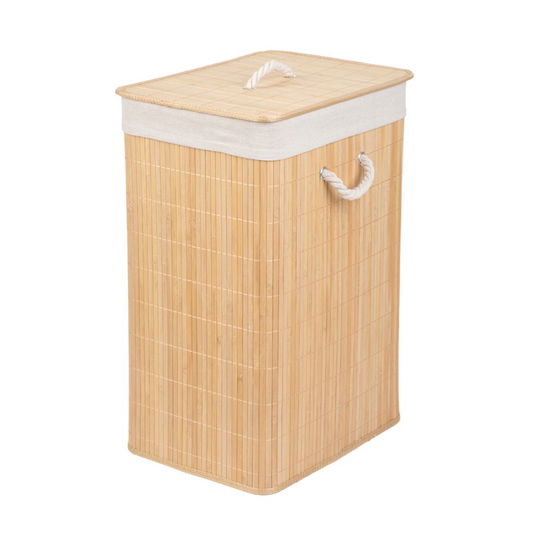 Cos pentru rufe Kiyo, Homla, 39x29.5x58.5 cm, bambus/poliester, natur/alb