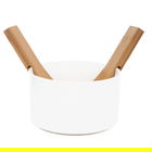 Bol pentru salata si 2 linguri Fincan, Homla, 17 cm, portelan/bambus, alb/natur