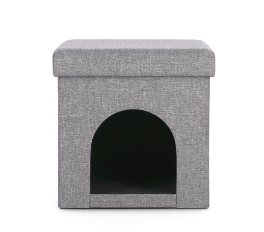 Taburet / Culcus pentru caini Leopold, Bizzotto, 38x38x38 cm, MDF/poliester, gri