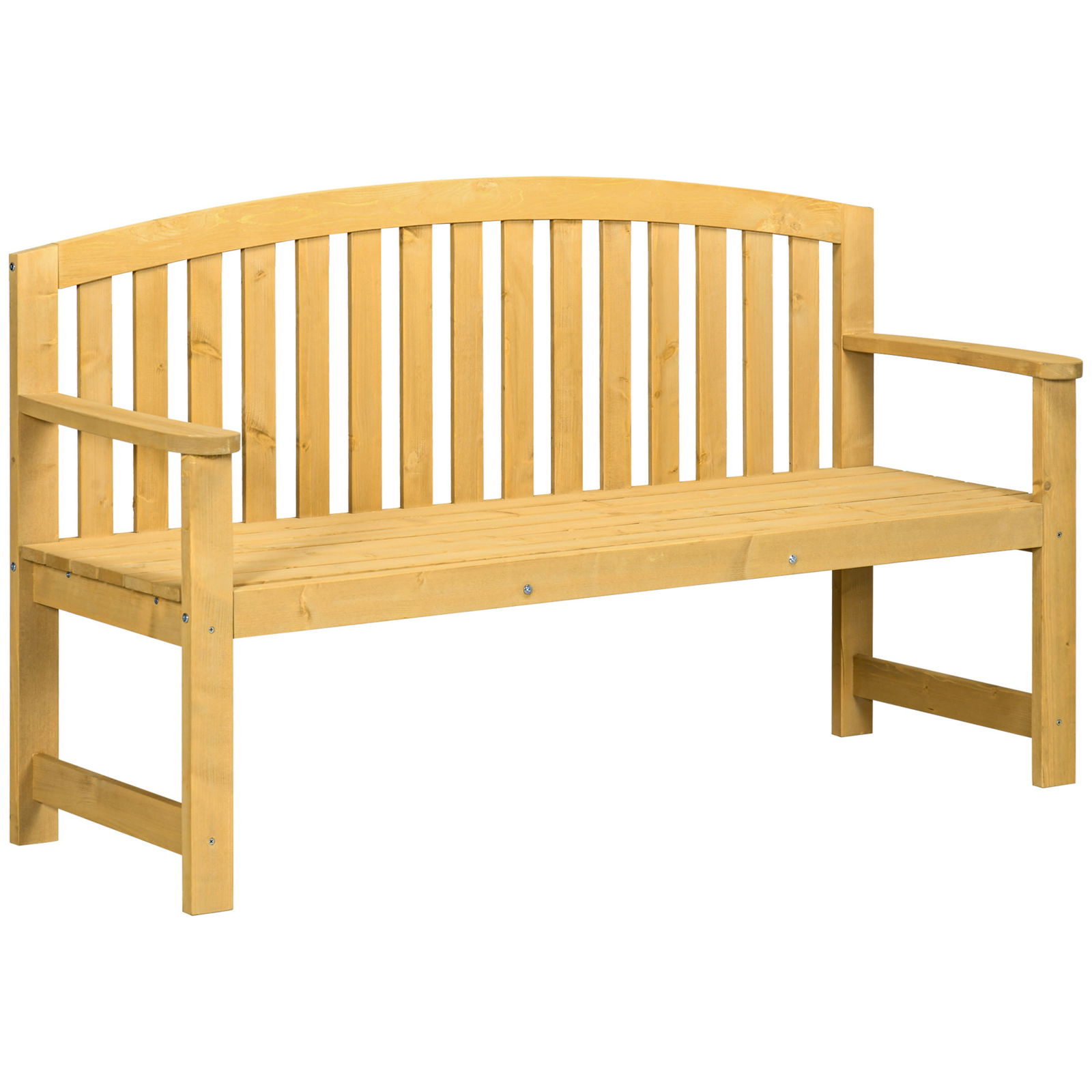 Outsunny Bancă în Aer Liber, Bancă de Grădină cu 2 Locuri cu Spătar și Cotieră pentru Terasă, Verandă, Piscină, Balcon, 143x51x85 cm, Lemn Natural