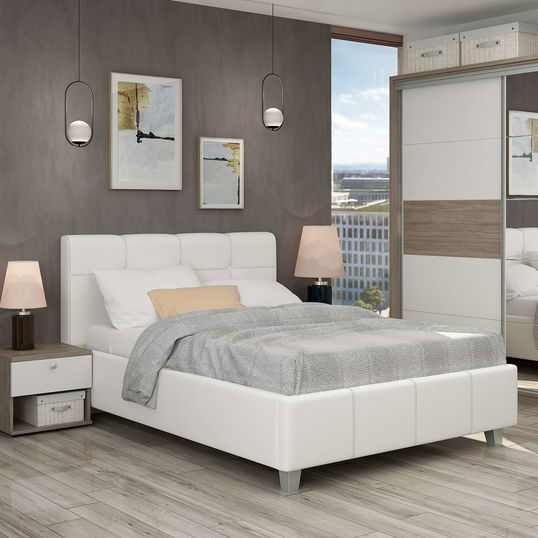 Pat tapitat ARISA, 160x200, piele eco Alba
