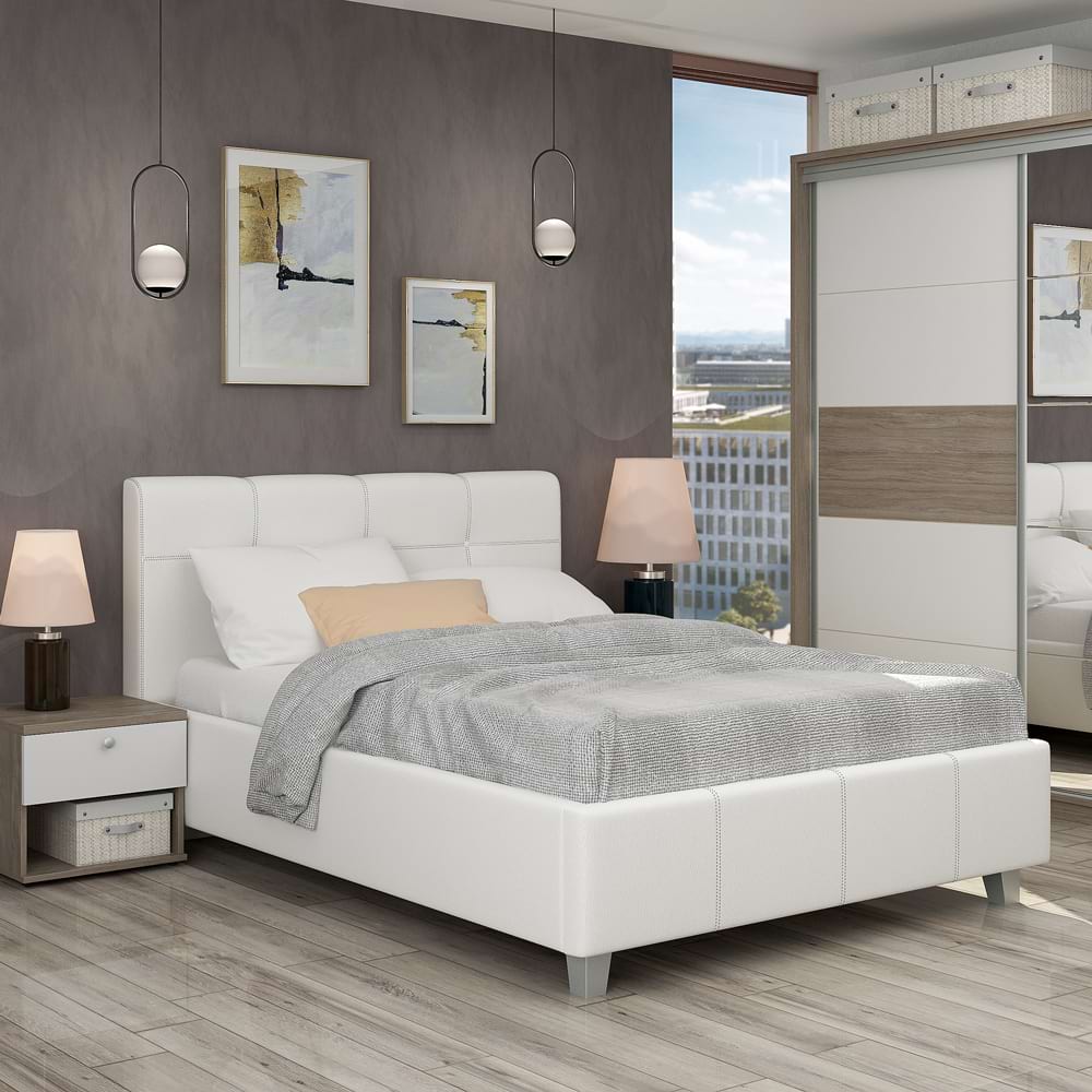 Pat tapitat ARISA, 180x200, piele eco Alba