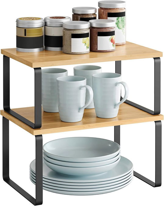 Set 2 suporturi pentru condimente Vasagle Spice, 29.7 x 19.5 x 15.5 cm, bambus/otel, natural/negru